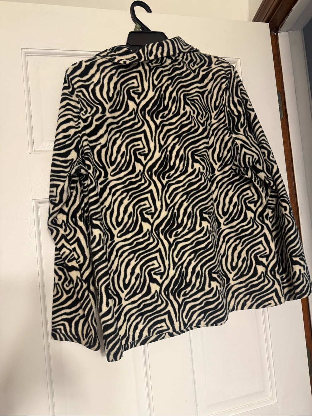 Black and Cream Zebra Print Quarter-Zip Fleece Top - Picture 2 of 2